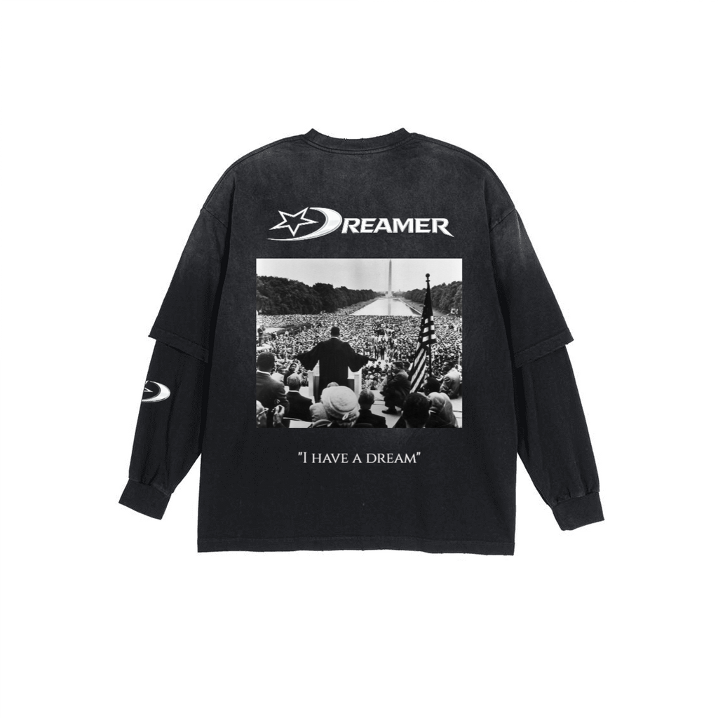 "I HAVE A DREAM" Washed Vintage Double-Gauze Long-Sleeve T-Shirt