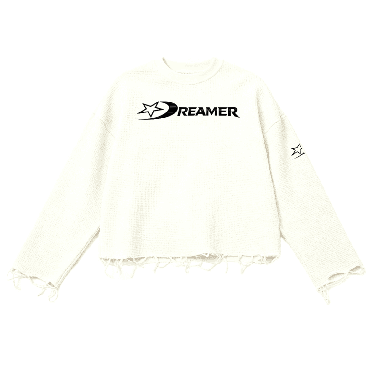 Plain Heavyweight Waffle Cropped Long-Sleeve Shirt