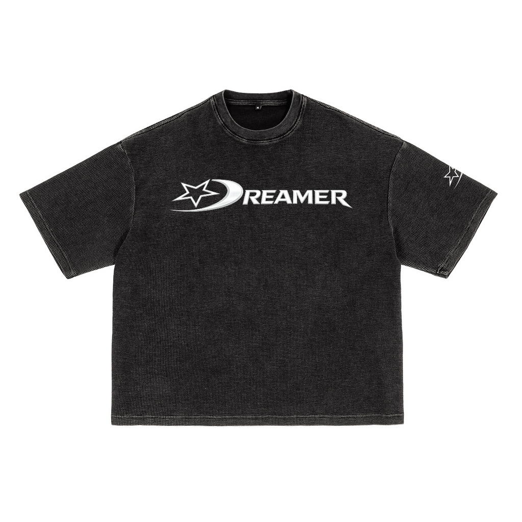 Plain logo Heavyweight Waffle-Texture Washed Cropped Boxy T-Shirt