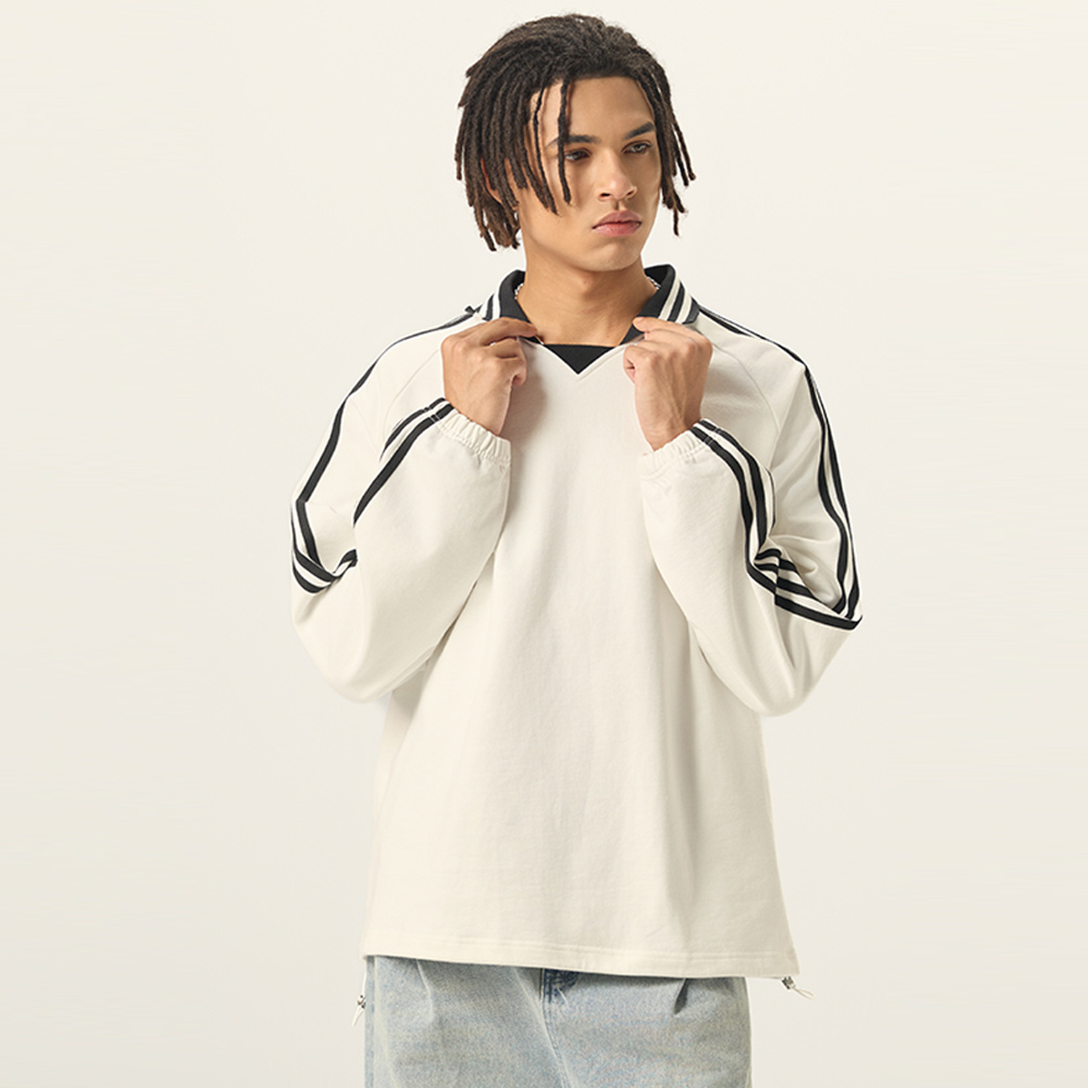 Plain Heavyweight Contrast Collar Sweatshirt