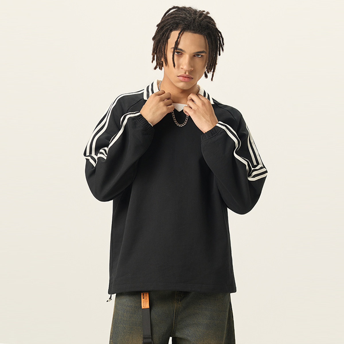 Plain Heavyweight Contrast Collar Sweatshirt